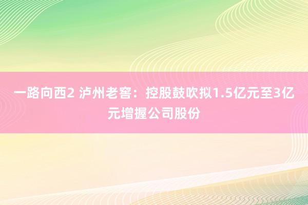一路向西2 泸州老窖：控股鼓吹拟1.5亿元至3亿元增握公司股份