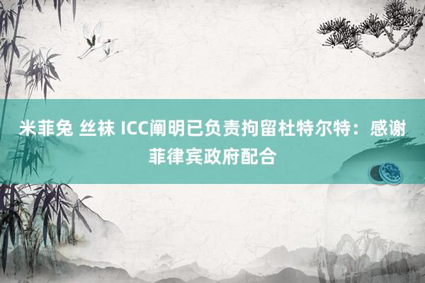米菲兔 丝袜 ICC阐明已负责拘留杜特尔特：感谢菲律宾政府配合